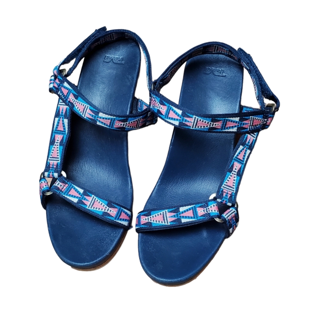 Teva Shoes Arrabelle Blue Open Toe Cork Wedge Sandles size 8